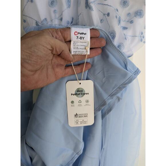 Pat Pat NEW Floral Embroidery Evening Maxi Dress Lacey Blue Sz 8. - Picture 5 of 8